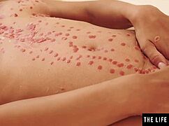 A brunette beauty voraciously eats her girlfriend's wet pussy in close up