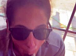 lightskin ebony step-sister gives blowjob by window, gets facial as boyfriend searches