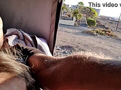 public pissing teen gives risky blowjob to boyfriend on camping 😏