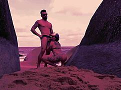 Meia-irmã de férias leva à praia para chupar meu pau