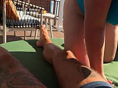 Hot Babe Gives Fast And Sloppy Handjob On The Terrace Over The Ocean P