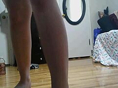 Forty minute workout challenge starts in gym attire and ends with naked yoga poses.