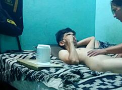 A medium pleasure massage for a skinny boy in intimate setting