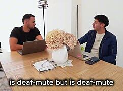 Hot young guy offers money for threesome and fucks mute employee while stepmom sleeps!