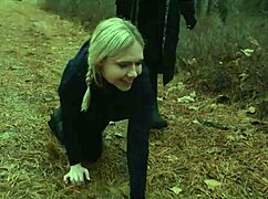 two sick perverts drag the bubble butt milf into the forest for a kinky crawl