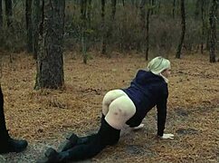 two sick perverts drag the bubble butt milf into the forest for a kinky crawl