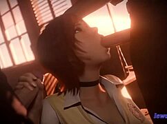 asuka kazama deepthroats in hot threesome