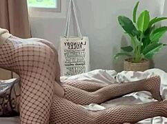 Asian ladyboy in stockings enjoys outdoor activities.