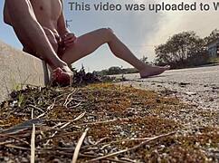 quick cum after getting seen naked by two people outdoors