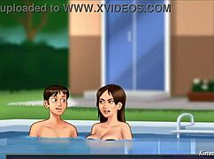 summertime saga risky pool scene with stepbro and stepsis