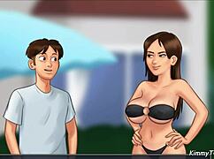 Sommersaga risikabel bassengscene med stebror og stesøster