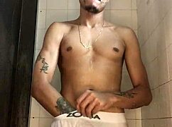 Amateur Interracial Novinho With Thick Cock Masturbating In Shower Bath Homemade Handjob Closeup