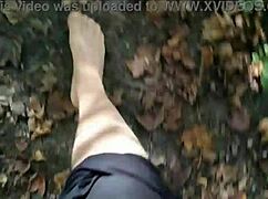 European girl takes a little nylon walk in the forest