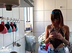 I caught my maid off guard and we tried to fuck, but my wife arrived home unexpectedly.