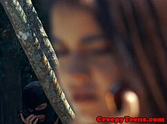 This gorgeous petite 18+ is getting hardfucked by intruders' cocks