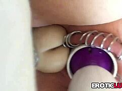 horny babe toys her pierced pussy with dildo