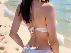 Viewing AI art of cute beautiful beach bikinis