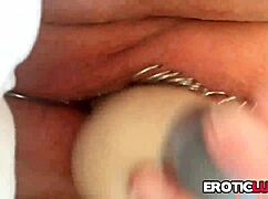 horny babe toys her pierced pussy with dildo