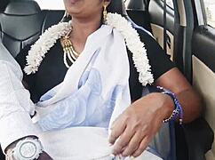 In the car, the beautiful bhabi gets romantic with her husband's brother amid dirty Telugu talks