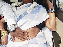 In the car, the beautiful bhabi gets romantic with her husband's brother amid dirty Telugu talks