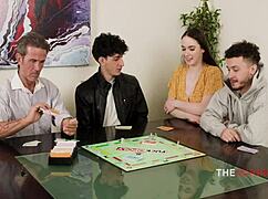 Daddy fucks teen pussy during family game night