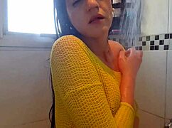 Latina Girl Masturbates in Shower, Rubbing Tits and Ass