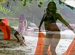 STUNNING ACROBATIC FUCK on tropical beach ends with LARGE CUMSHOT on babe's face