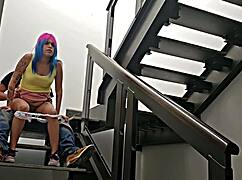 I had a quickie with my neibor on the stairs almost got cought