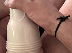 Intensely jerking off big dick with fleshlight