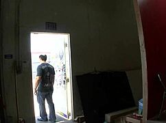 ann marie rios in bedroom scene with fishnets and heels