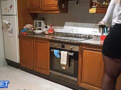 Latina with huge ass, what happens when she's surprised in the kitchen?