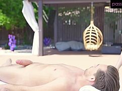 Sweet sophia gives a sensual massage to big cock by the pool 😍