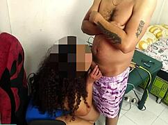 curvy brunette with curly hair gets taken in her office