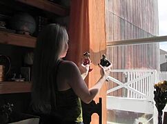 Amateur lesbians kissing and touching passionately in bold action.