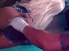 Blonde fuck doll masturbates outdoors in lingerie