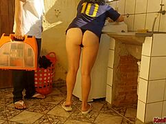 married housewife paying washing machine technician with pussy