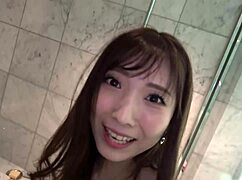 Cute girl in cheerleader cosplay gives intense nipple teasing and greedy blowjob.