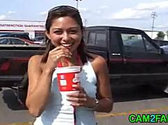 Cute teen with small tits gets facialized