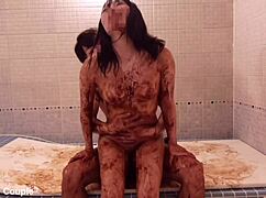 Valentine's day chocolate-covered wife shakes hips wildly for multiple orgasms in homemade video