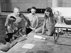 three studs enjoy poolside fun with dellai eveline and dellai silvia