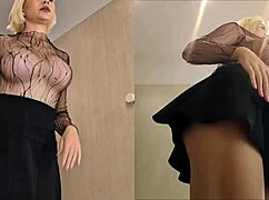 Hidden camera upskirt view in locker room