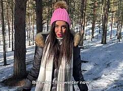 I let a stranger cum in my pussy in a snowy forest - creampie