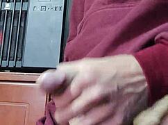 Big cumshot from my hard cock as I slap it.