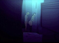 Man chained in bondage during an uncensored video shoot with various elements