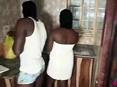 kitchen assistant turns to erotic fuck and oiled big tits