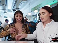 Sneaky waitress fucks me hard in the restaurant, then we get caught in the act.