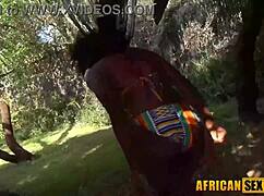 Ebony hot milf sucks my cock at the backyard for homemade sex tape