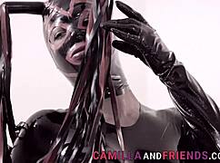 Shemale in latex bangs her boy. She experiences deep pleasure gripping his hips.