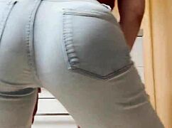 Petite blonde strips intensely in tight jeans