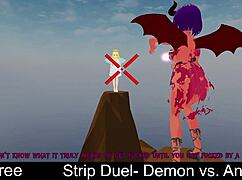 In a strip duel, the demon versus the angel, clothes get ripped in erotic lesbian play.